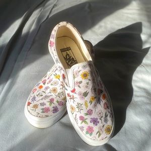 Vans White Floral Slip-On Sneakers